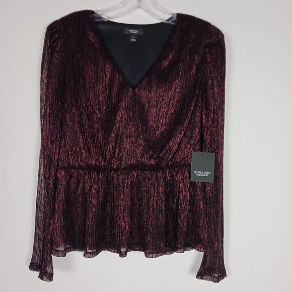 Simply Vera Vera Wang Sparkly Metallic Blouse Women's Sz Small NWT Purple Black - Picture 1 of 16